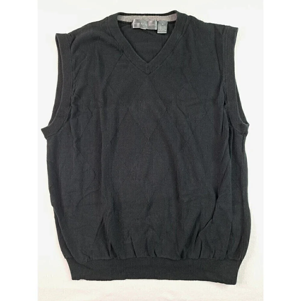 Oscar De La Renta Argyle Golf Sweater Vest Black Mens XL - Picture 1 of 5